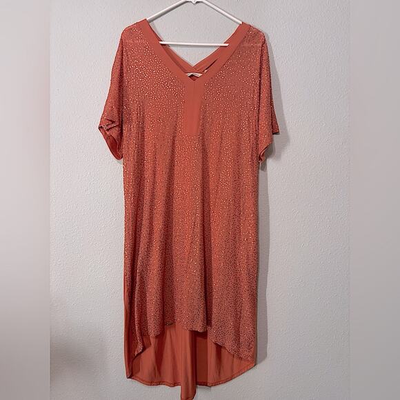 Soft Surroundings NWT Aragon Resplendent Sequin Front Flowy Dress Coral L - Picture 2 of 9